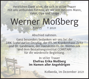 Traueranzeige von Werner Moßberg von Trauerkombi Zeitz