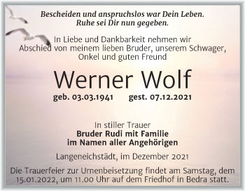 Traueranzeige von Werner Wolf von Trauerkombi Merseburg