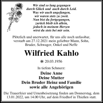 Traueranzeige von Wilfried Kahlo von Trauerkombi Wittenberg