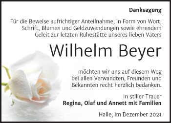 Traueranzeige von Wilhelm Beyer von Mitteldeutsche Zeitung Halle/Saalkreis
