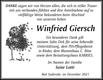 Traueranzeige von Winfried Giersch von Trauerkombi Quedlinburg