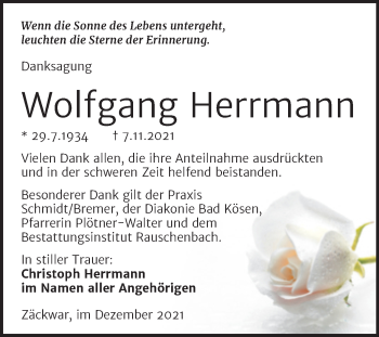 Traueranzeige von Wolfgang Herrmann von Wochenspiegel Naumburg/Nebra