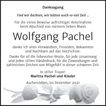 Traueranzeige von Wolfgang Pachel von Trauerkombi Aschersleben