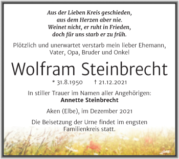 Traueranzeige von Wolfram Steinbrecht von Trauerkombi Köthen