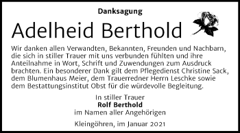 Traueranzeige von Adelheid Berthold von Super Sonntag Weißenfels