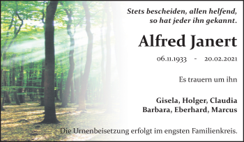 Traueranzeige von Alfred Janert von Mitteldeutsche Zeitung Bitterfeld
