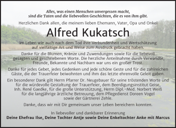 Traueranzeige von Alfred Kukatsch von Super Sonntag Köthen