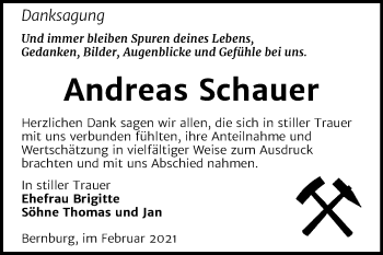 Traueranzeige von Andreas Schauer von Super Sonntag Bernburg