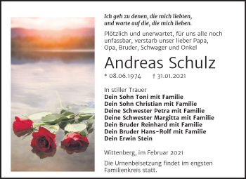 Traueranzeige von Andreas Schulz von Super Sonntag Wittenberg