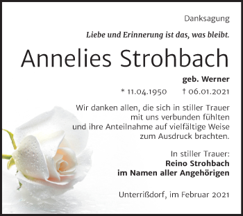 Traueranzeige von Annelies Strohbach von Mitteldeutsche Zeitung Mansfelder Land