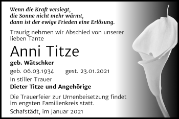 Traueranzeige von Anni Titze von Mitteldeutsche Zeitung Merseburg/Querfurt