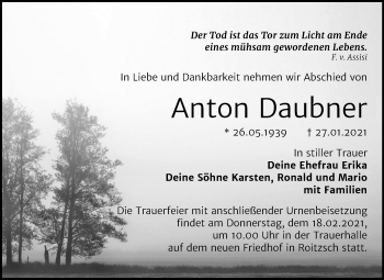Traueranzeige von Anton Daubner von Mitteldeutsche Zeitung Bitterfeld