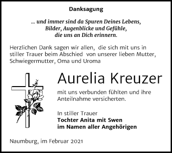Traueranzeige von Aurelia Kreuzer von Mitteldeutsche Zeitung Naumburg/Nebra