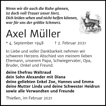 Traueranzeige von Axel Müller von Mitteldeutsche Zeitung Wittenberg