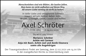 Traueranzeige von Axel Schröter von Mitteldeutsche Zeitung Köthen