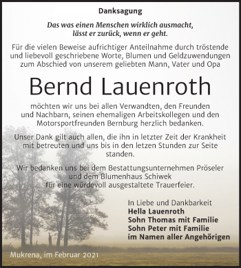 Traueranzeige von Bernd Lauenroth von Mitteldeutsche Zeitung Bernburg