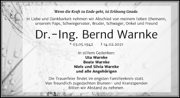 Traueranzeige von Bernd Warnke von Mitteldeutsche Zeitung Halle/Saalkreis