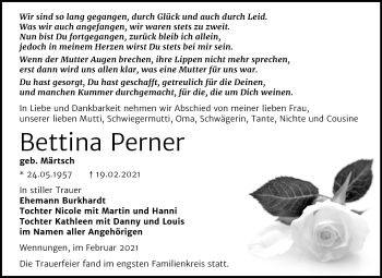 Traueranzeige von Bettina Perner von Super Sonntag Naumburg/Nebra