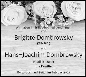 Traueranzeige von Brigitte und Hans-Joachim Dombrowsky von Super Sonntag Zeitz