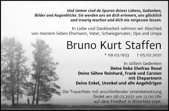 Traueranzeige von Bruno Kurt Staffen von Mitteldeutsche Zeitung Bitterfeld