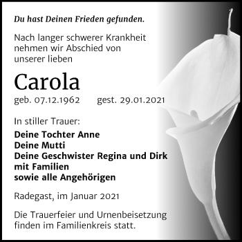Traueranzeige von Carola  von Super Sonntag Köthen