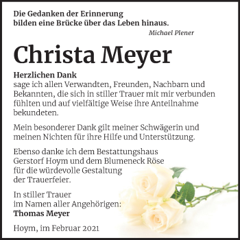 Traueranzeige von Christa Meyer von Super Sonntag Aschersleben