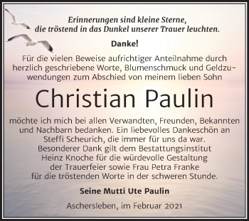 Traueranzeige von Christian Paulin von Super Sonntag Aschersleben