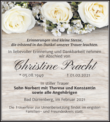 Traueranzeige von Christine Pracht von Super Sonntag Merseburg/Querfurt