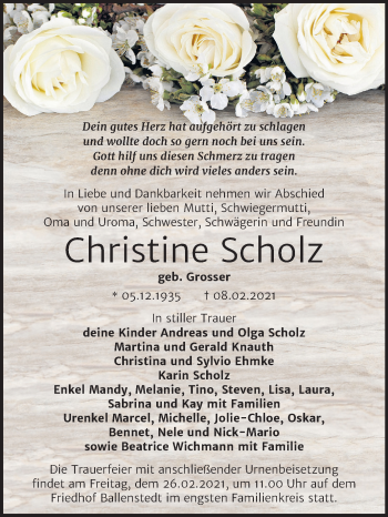 Traueranzeige von Christine Scholz von Mitteldeutsche Zeitung Quedlinburg