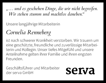 Traueranzeige von Cornelia Renneberg von Mitteldeutsche Zeitung Halle/Saalkreis