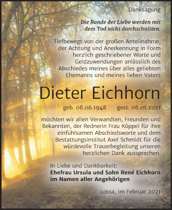 Traueranzeige von Dieter Eichhorn von Super Sonntag Naumburg/Nebra