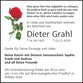 Traueranzeige von Dieter Grahl von Mitteldeutsche Zeitung Dessau-Roßlau