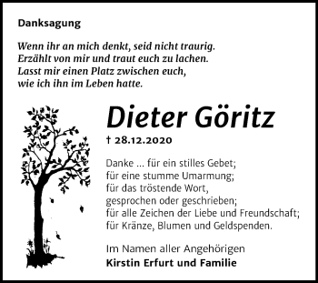 Traueranzeige von Dieter Göritz von Mitteldeutsche Zeitung Wittenberg