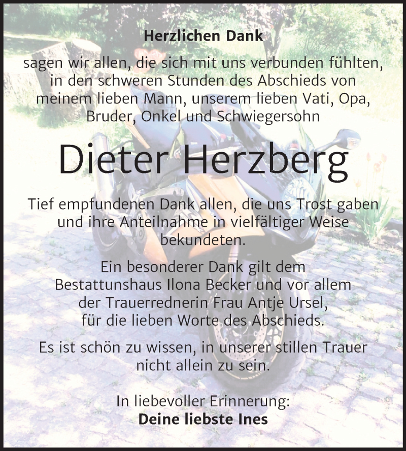  Traueranzeige für Dieter Herzberg vom 26.02.2021 aus Mitteldeutsche Zeitung Sangerhausen