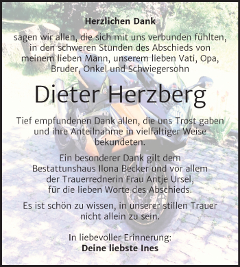 Traueranzeige von Dieter Herzberg von Super Sonntag Sangerhausen