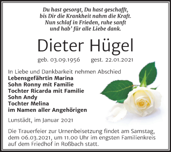 Traueranzeige von Dieter Hügel von Mitteldeutsche Zeitung Merseburg/Querfurt