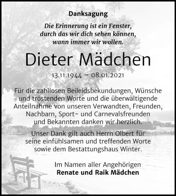 Traueranzeige von Dieter Mädchen von Mitteldeutsche Zeitung Bitterfeld