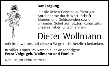 Traueranzeige von Dieter Wollmann von Mitteldeutsche Zeitung Halle/Saalkreis