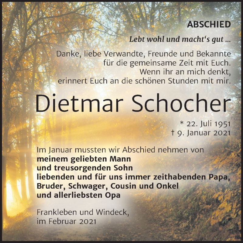  Traueranzeige für Dietmar Schocher vom 20.02.2021 aus Mitteldeutsche Zeitung Merseburg/Querfurt