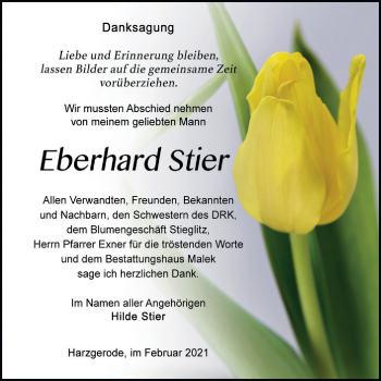 Traueranzeige von Eberhard Stier von Super Sonntag Quedlinburg