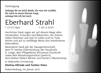 Traueranzeige von Eberhard Strahl von Mitteldeutsche Zeitung Köthen