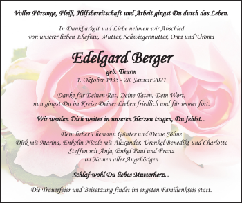 Traueranzeige von Edelgard Berger von Mitteldeutsche Zeitung Bitterfeld