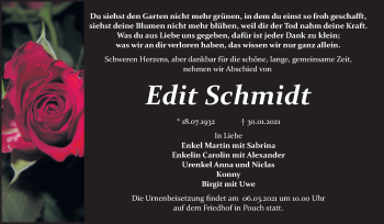 Traueranzeige von Edit Schmidt von Mitteldeutsche Zeitung Bitterfeld