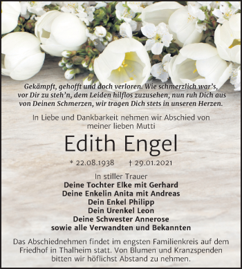 Traueranzeige von Edith Engel von Mitteldeutsche Zeitung Bitterfeld