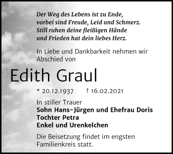Traueranzeige von Edith Graul von Mitteldeutsche Zeitung Bernburg