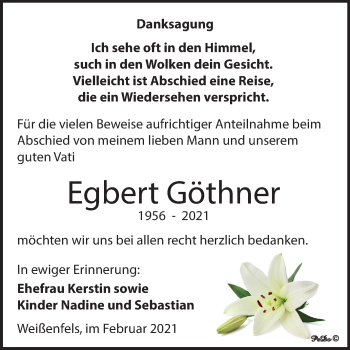Traueranzeige von Egbert Göthner von Super Sonntag Weißenfels
