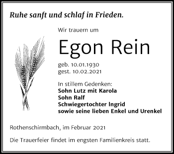 Traueranzeige von Egon Rein von Mitteldeutsche Zeitung Mansfelder Land