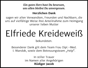 Traueranzeige von Elfriede Kreideweiß von Mitteldeutsche Zeitung Merseburg/Querfurt