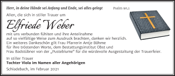 Traueranzeige von Elfriede Weber von Mitteldeutsche Zeitung Merseburg/Querfurt