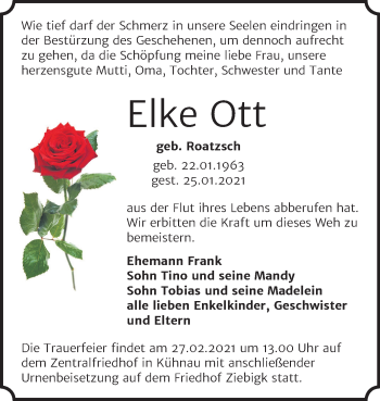 Traueranzeige von Elke Ott von Mitteldeutsche Zeitung Dessau-Roßlau